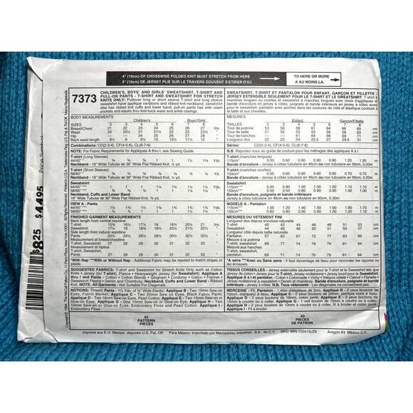 McCalls 7373 Sewing pattern Kids sweatshirt  tshirt pants shorts size 5 6 - Picture 3 of 5